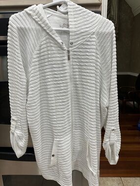 Style & Co. White Textured Hooded Zip Front Jacket